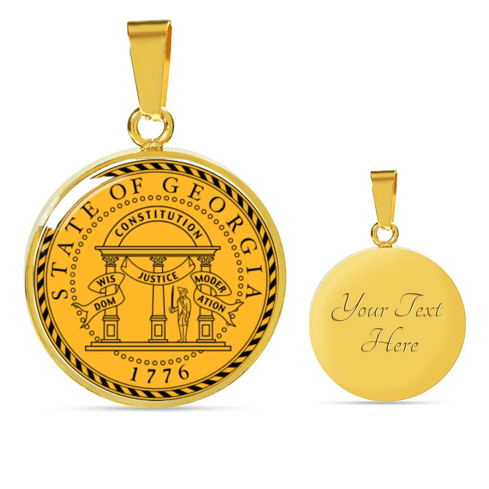 Georgia State Seal Personalized Engraved Gold Circle Necklace Custom Name Date